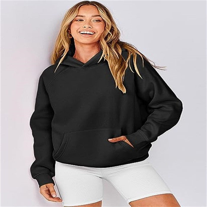 Damen lässiger Kapuzenpullover mit hohem Kragen und praktischen Taschen GR