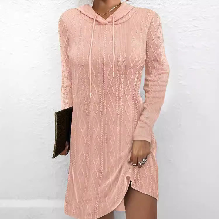 Women's textured hoodie dress with side slit, size