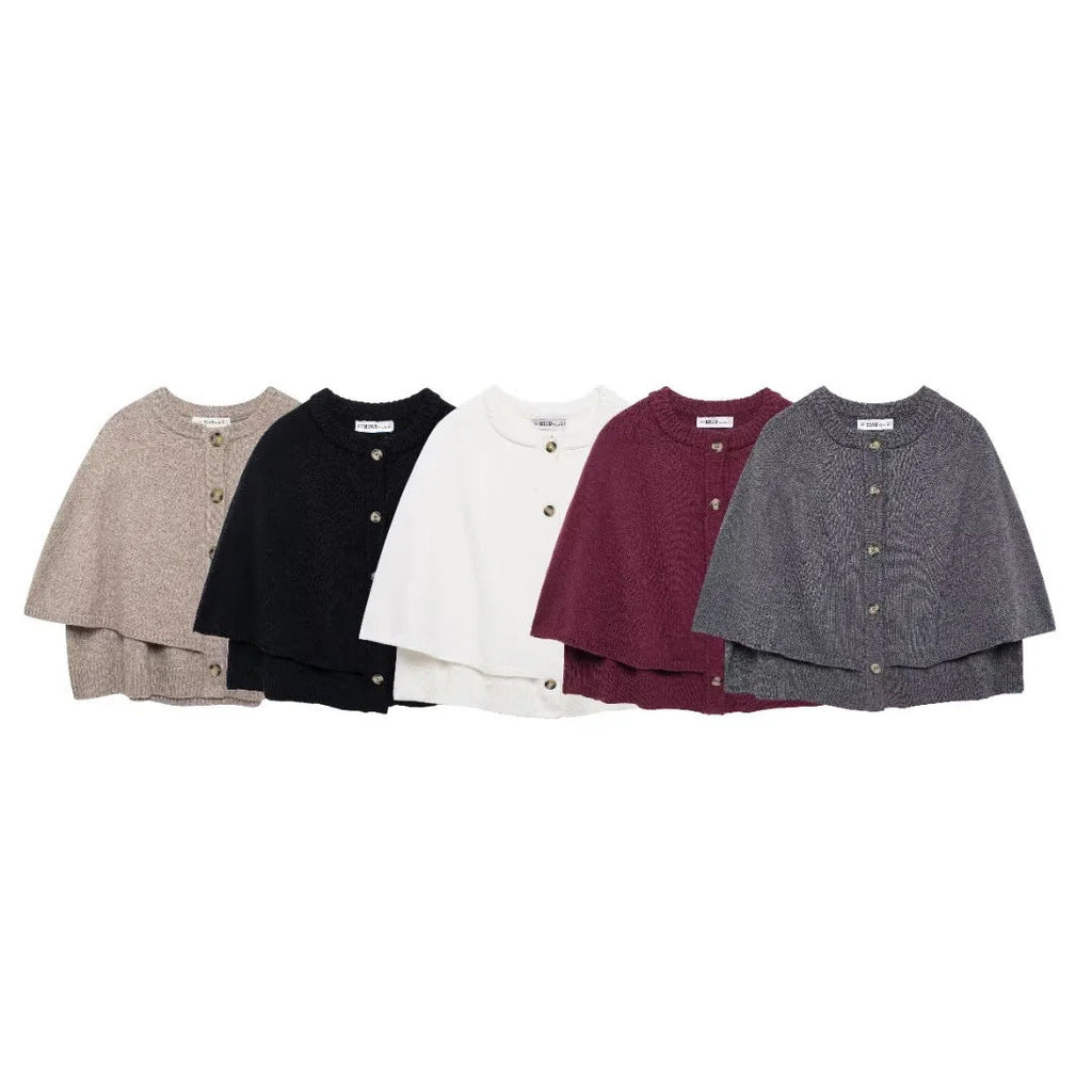 Damen weiches Strick-Cape mit Knöpfen GR