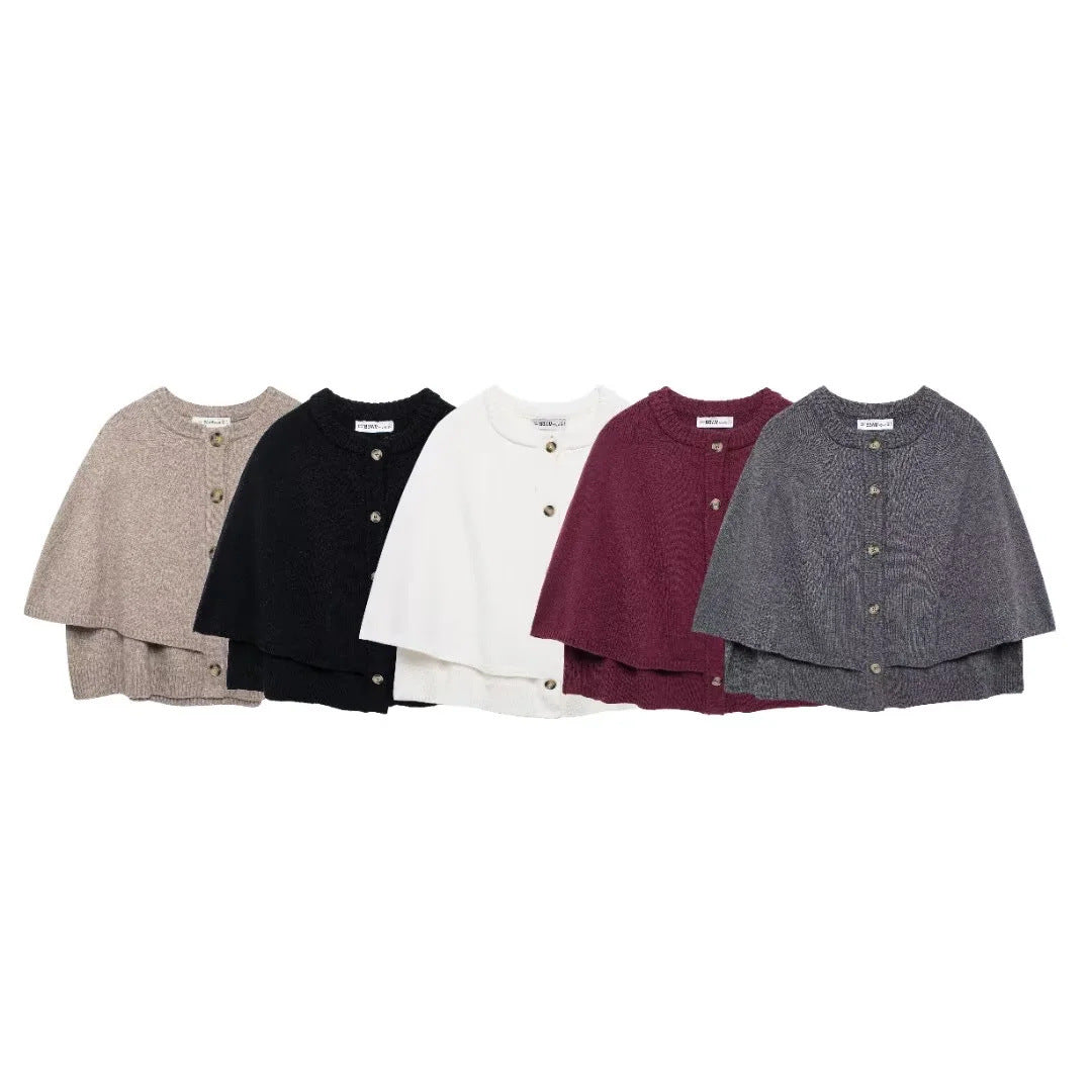 Damen weiches Strick-Cape mit Knöpfen GR