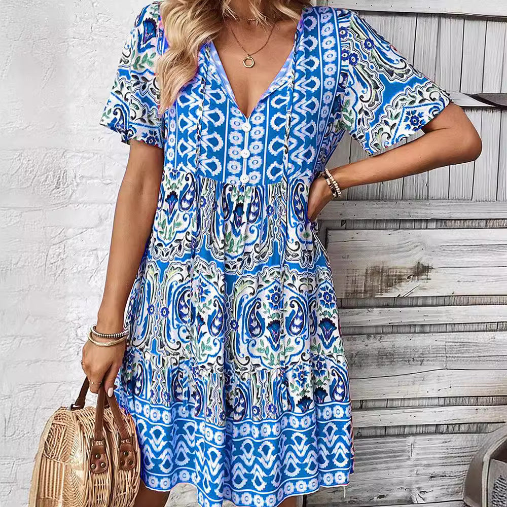 Damen Freizeitkleid mit verspieltem Blumendesign und leichter A-Linie GR