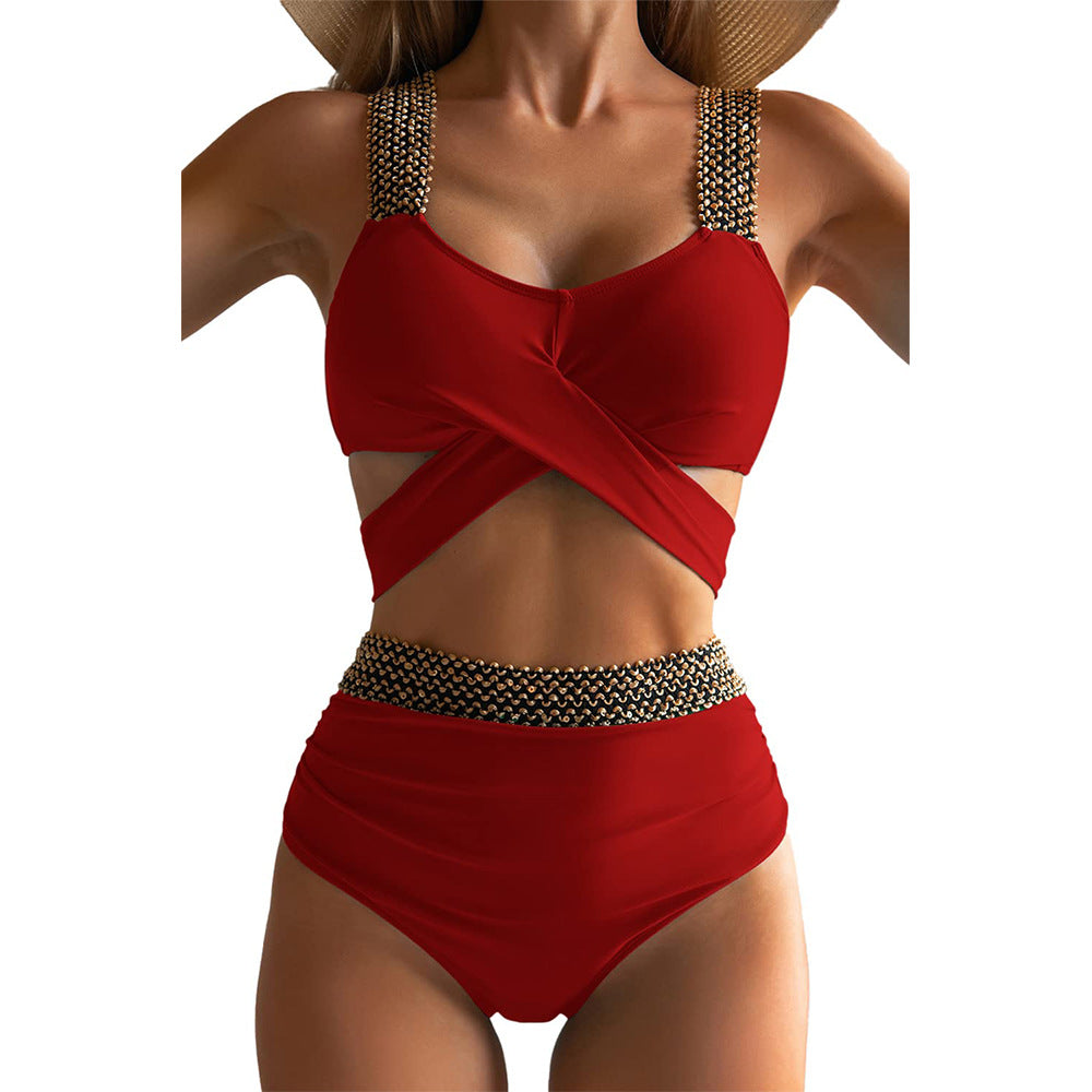 Women's high-cut bikini with fashionable wrap top and glamorous accents, size GR