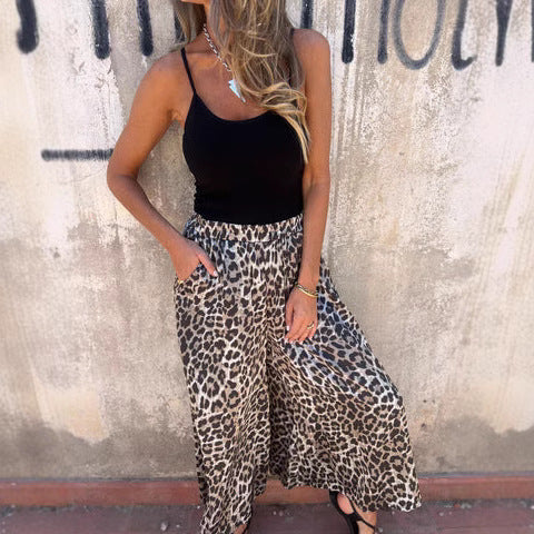 Damen weit geschnittene Palazzohose mit leopardenmuster GR