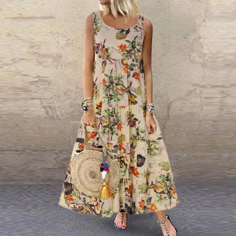 GR | Retro Ärmelloses Rundhals Damenkleid