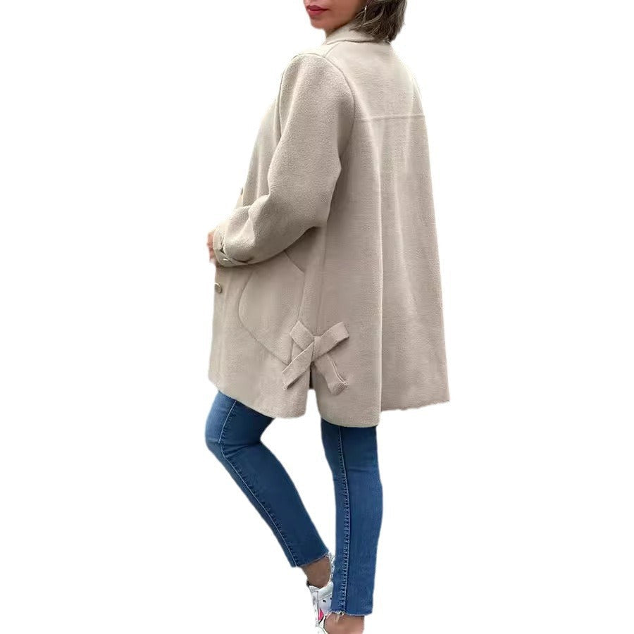 Women's comfortable oversized coat with large pockets and button details, size S