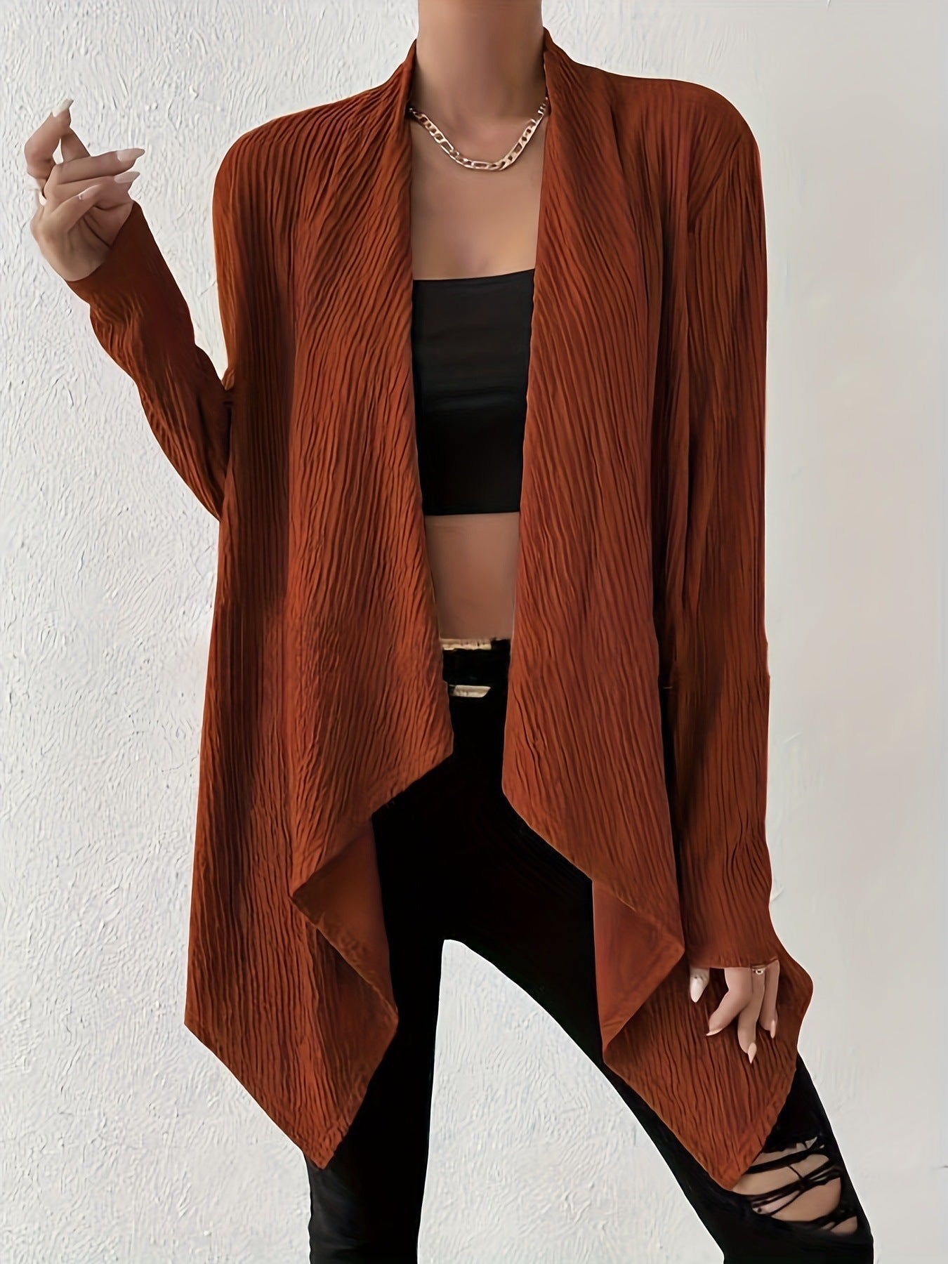 Women's draped long jacket made of breathable material with a modern cut, size S