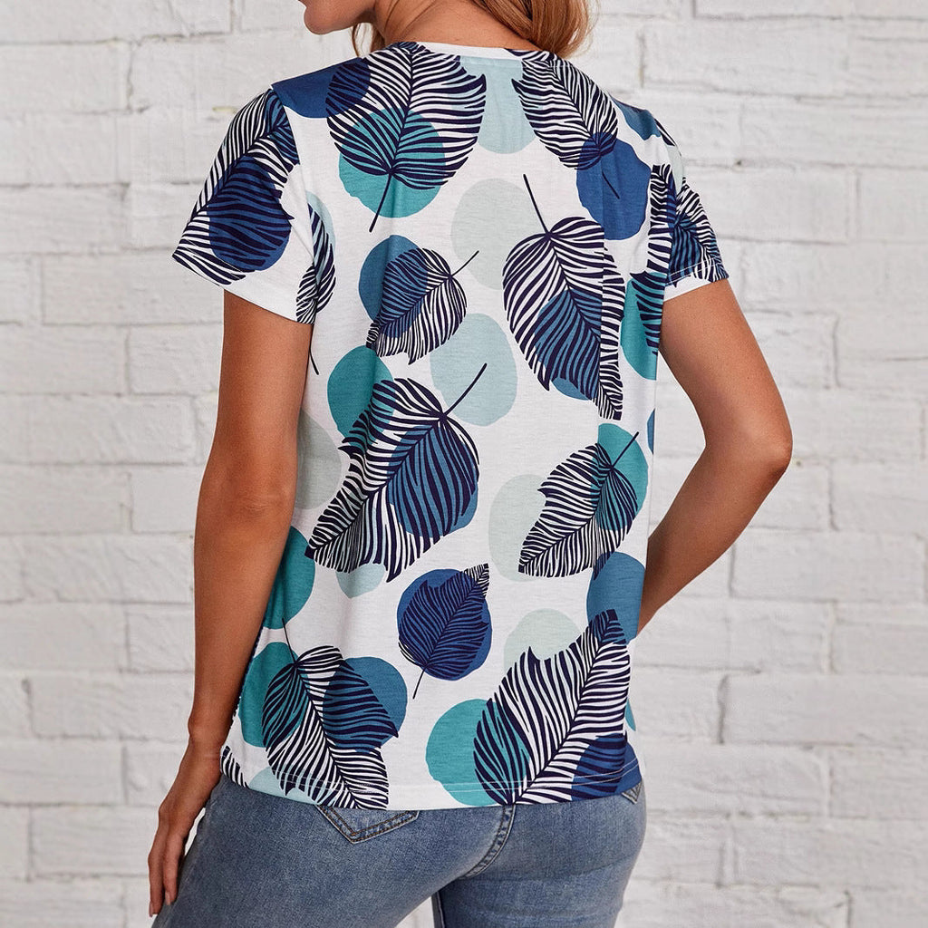 Damen T-Shirt mit elegantem Blätterdruck und lässigem Schnitt GR