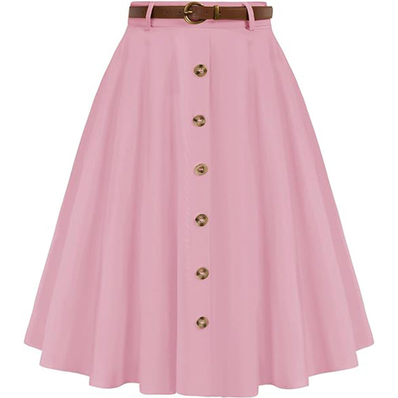 Damen A-Linien Rock mit Knopfleiste und Gürtel GR