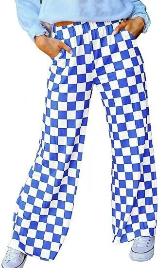 Damen Karierte Palazzo-Hose mit elastischem Bund und praktischen Seitentaschen GR