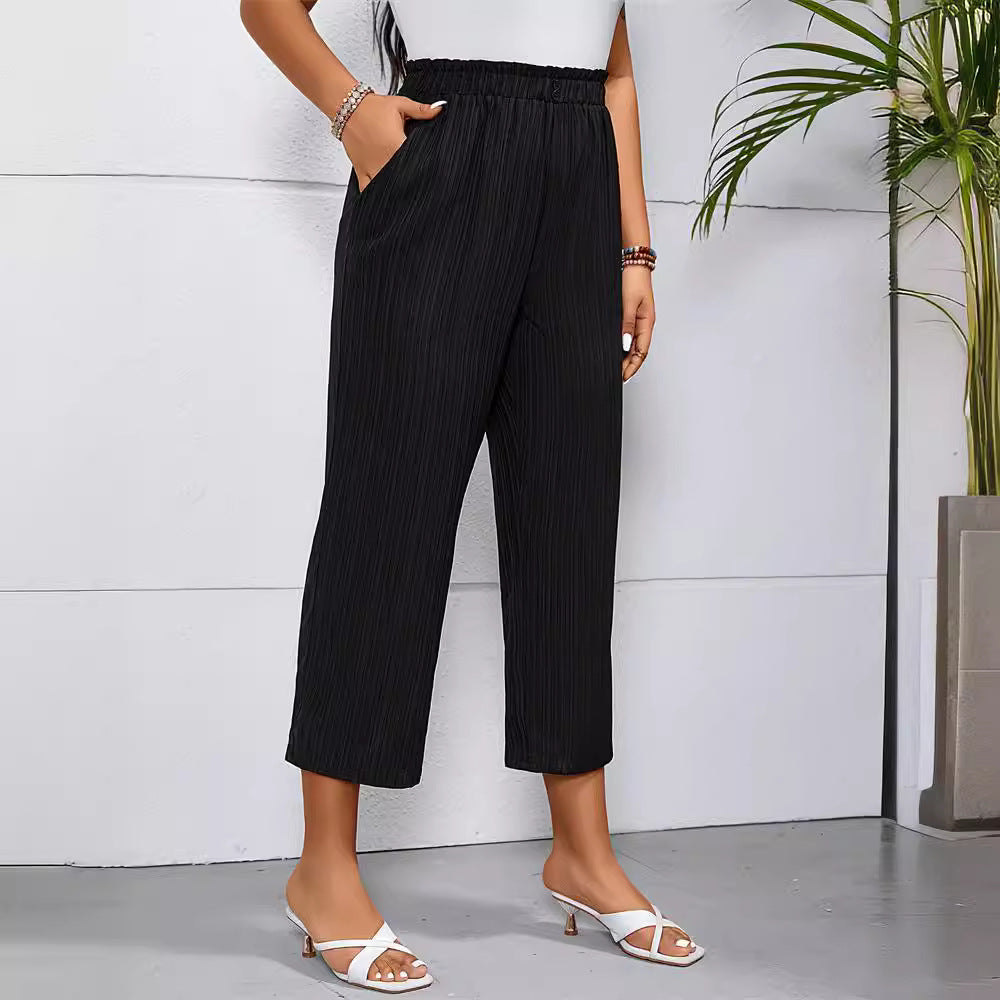 Women's elegant and airy pleated trousers with elasticated waistband, size