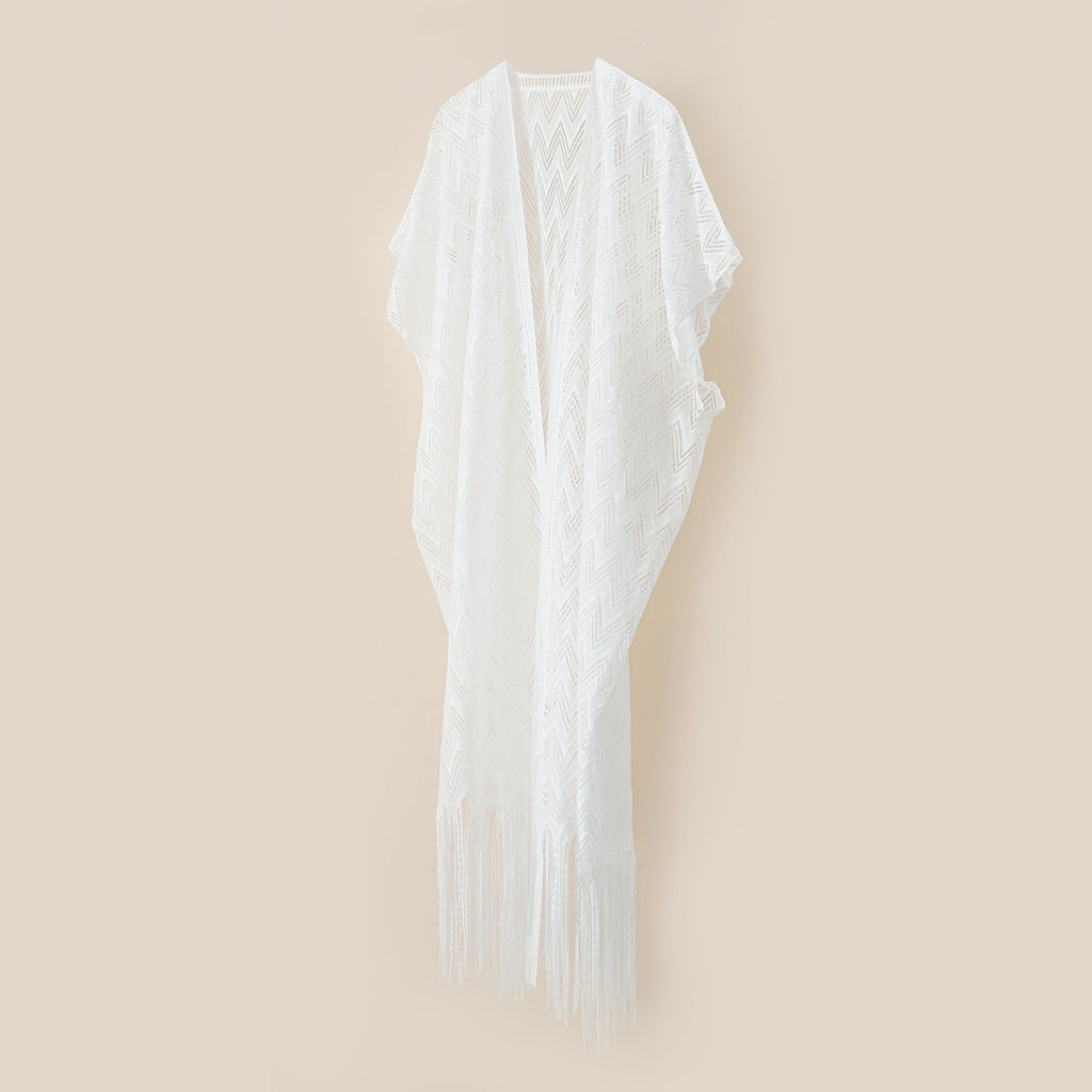 Women's elegant and airy kaftan with fringed edges, size GR