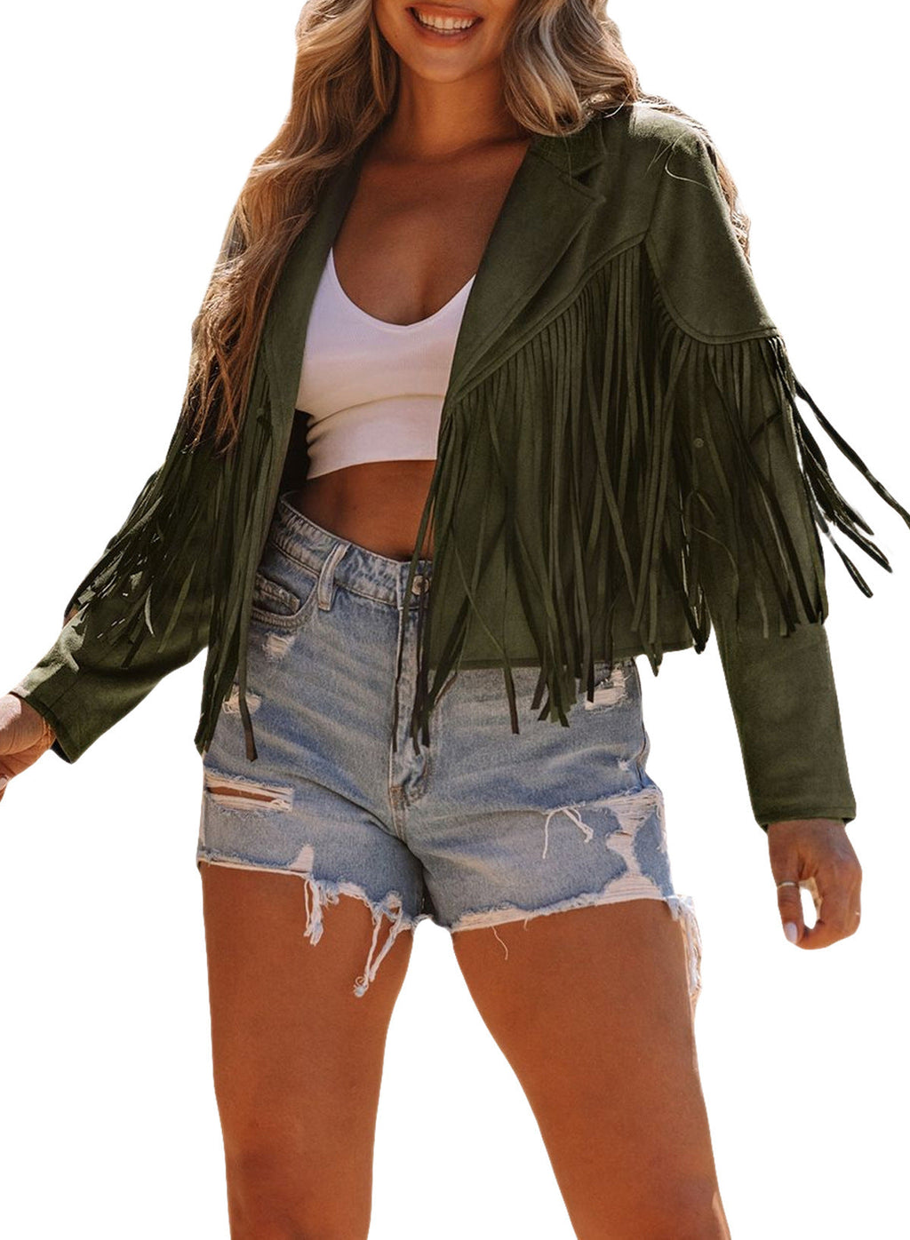 Women's fringed jacket made of high-quality suede blend, size GR