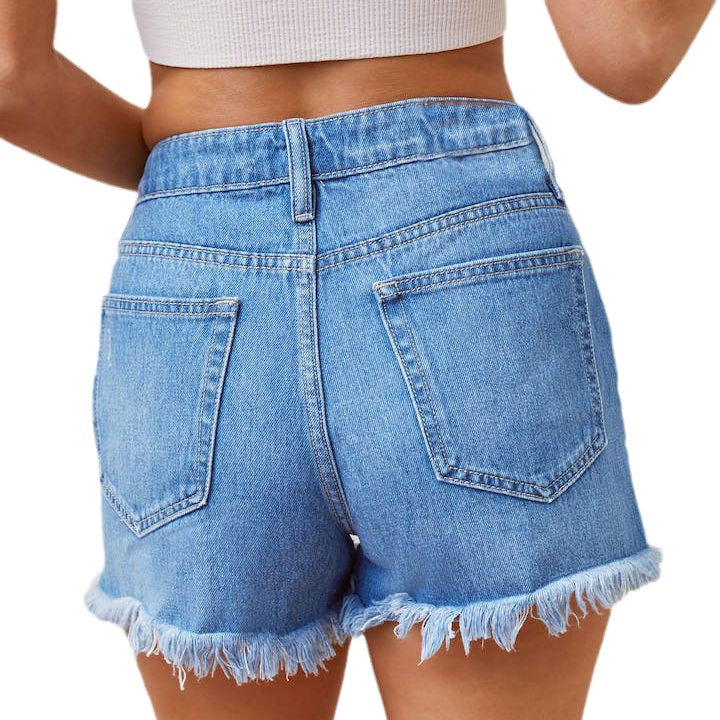 Damen Jeansshorts mit Destroyed-Effekten und fransendem Saum GR