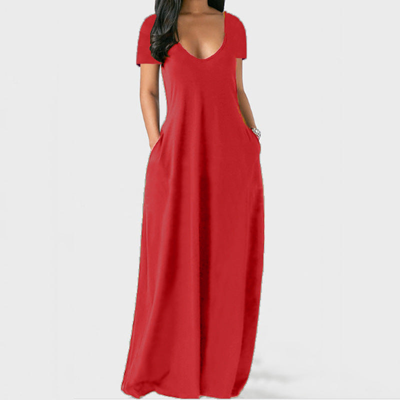 GR | U-neck short sleeve loose fit maxi dress