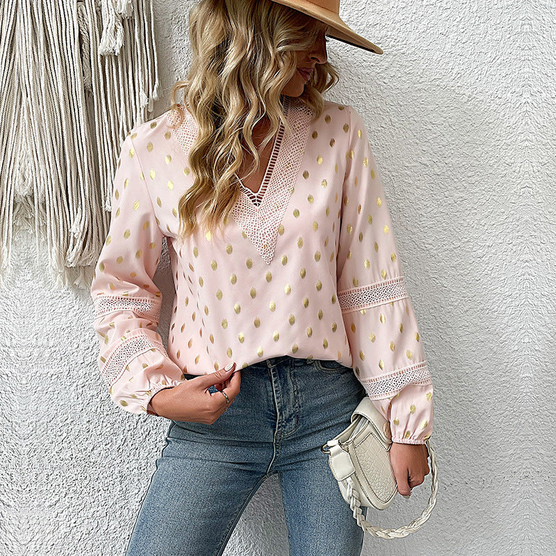 Women's blouse with delicate lace accents and elegant details, size GR