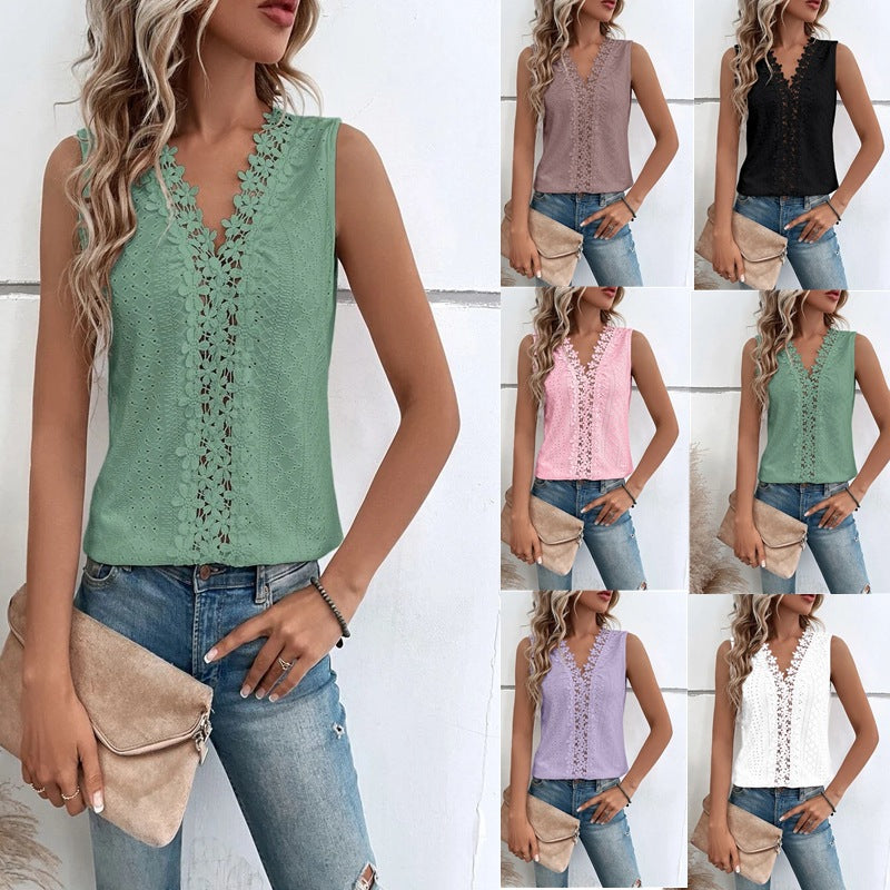 Women's airy blouse top with floral inserts and delicate openwork patterns, size [size missing]