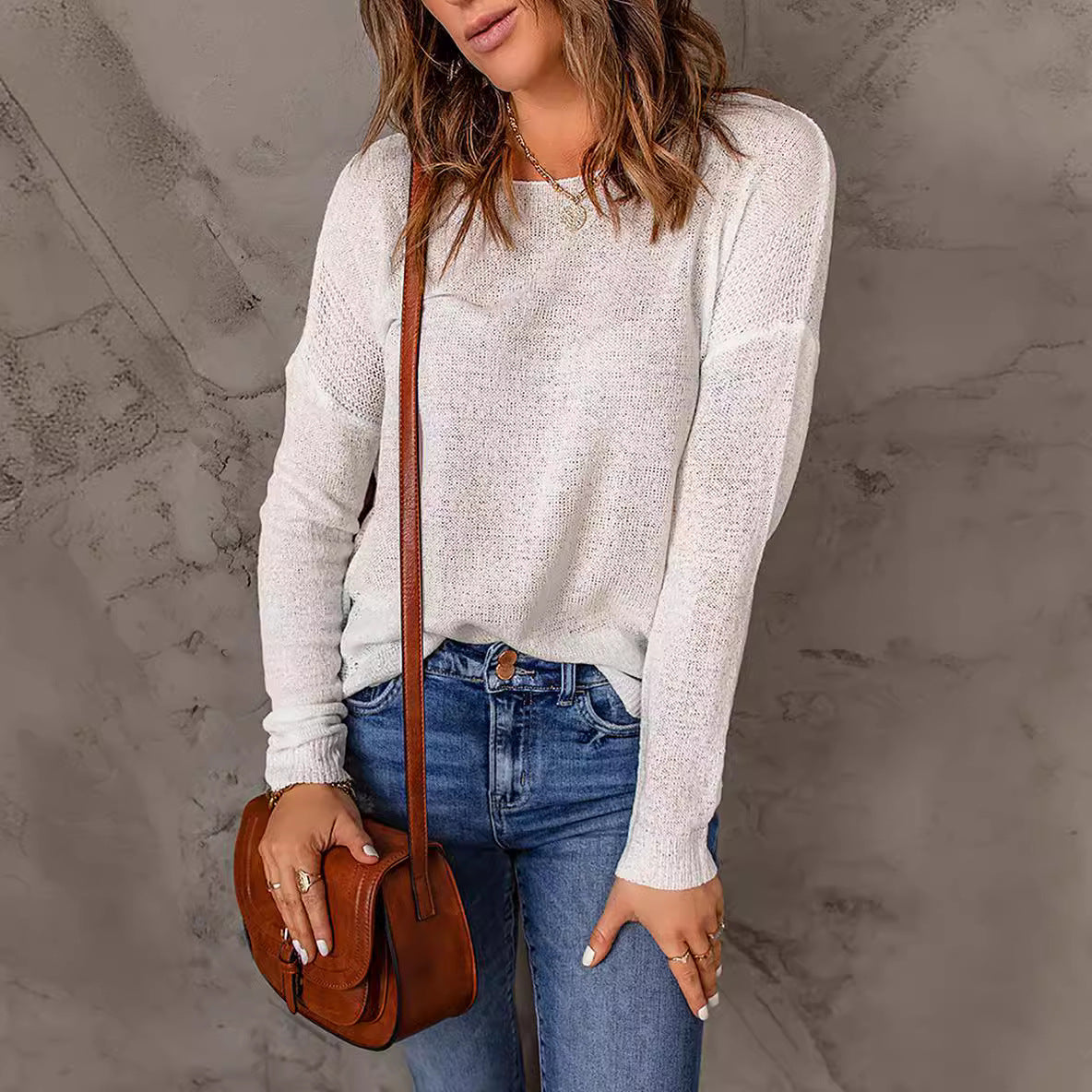 Damen bequemer Strickpullover mit weitem Schnitt und lässiger Silhouette GR