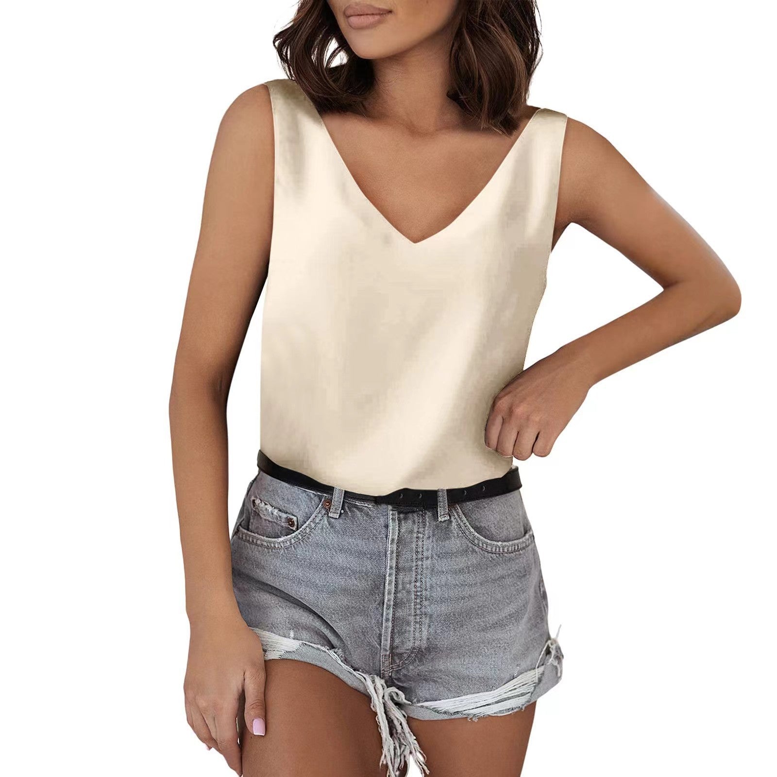 Women's sleeveless V-neck top made of high-quality material, size