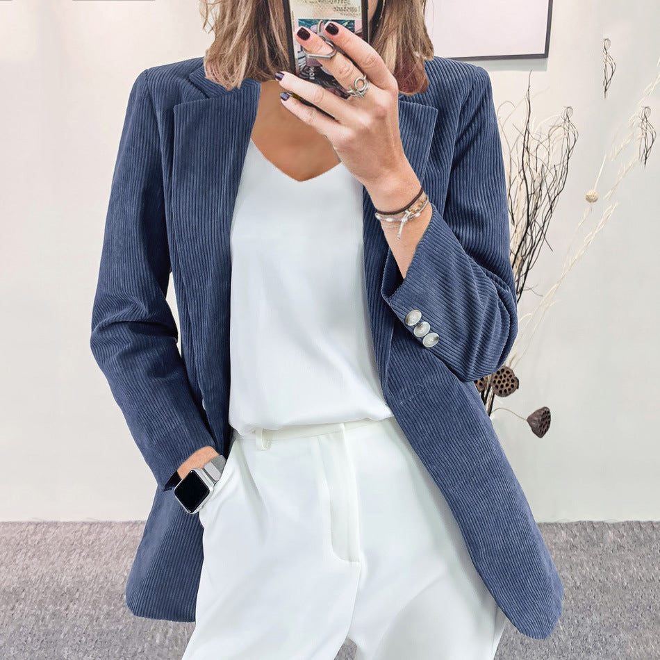 Women's corduroy blazer with a fine texture and elegant details, size S