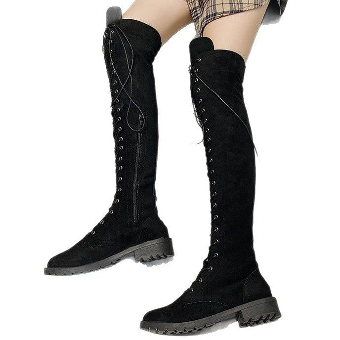 Women's over-the-knee boots with sophisticated lacing and robust sole, size GR
