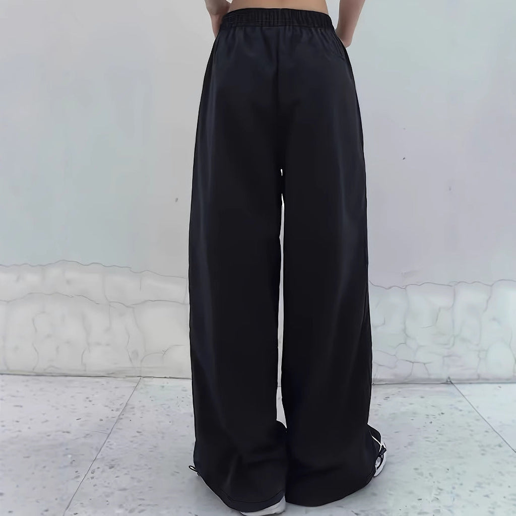 Women's sporty wide-leg trousers with side stripes and elasticated waistband, size
