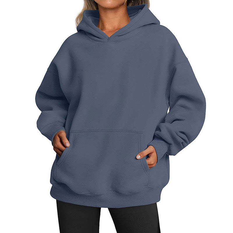 Damen oversized Kapuzenpullover aus weichem Baumwollmix mit praktischen Taschen GR