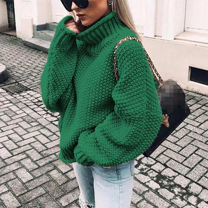 Damen Grobstrickpullover mit hohem Kragen und lässigem Schnitt GR