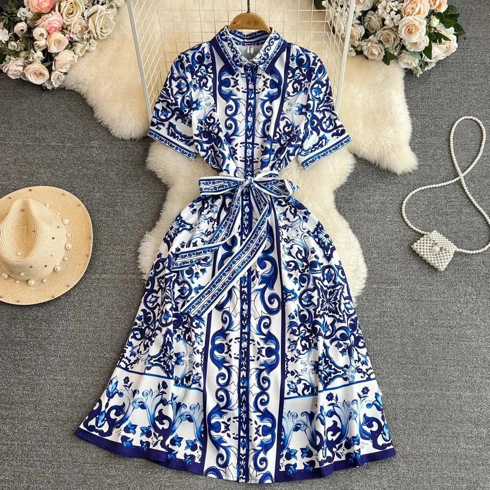 Damen Hemdkleid mit floralem Druck und taillierbarem Bindegürtel GR