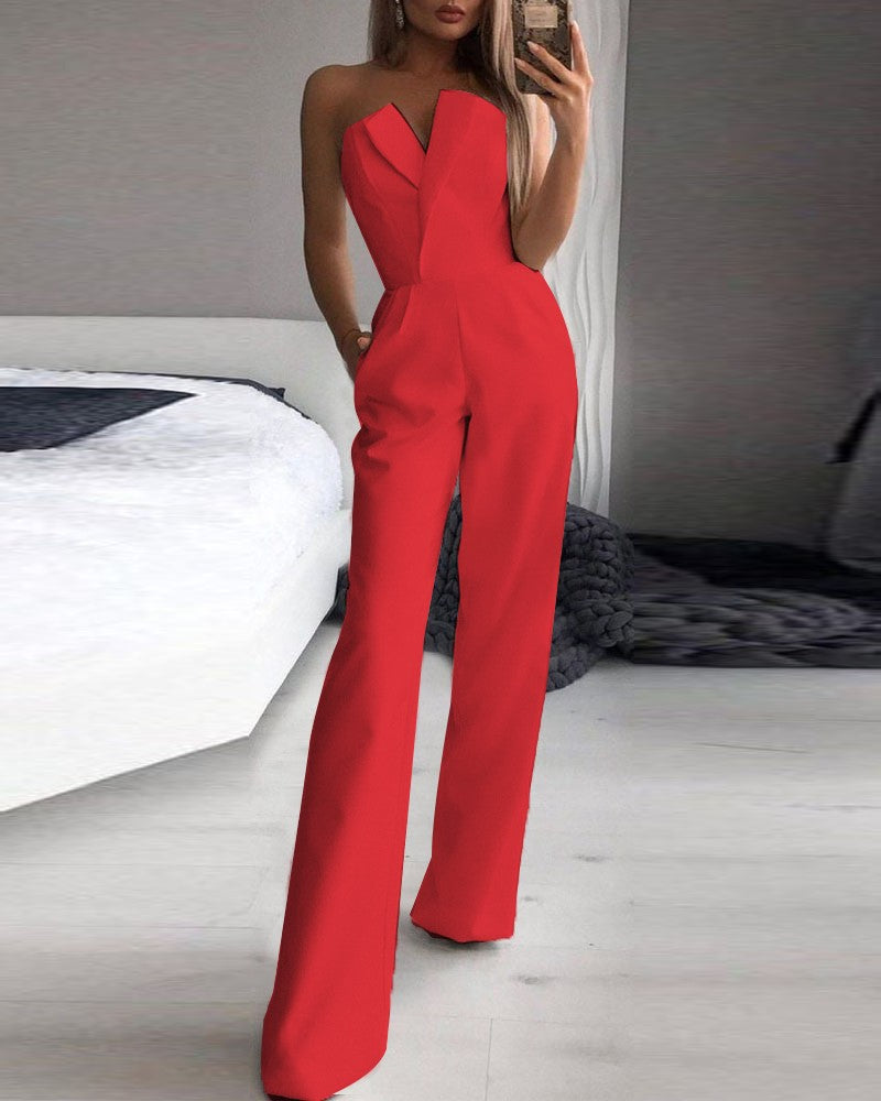 GR | Asymmetrical lapel mid-waist commuter jumpsuit 