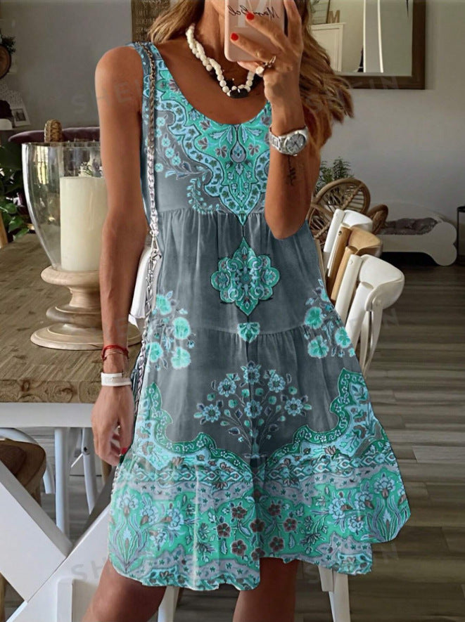 Damen luftiges Sommerkleid mit charmantem Print und fließendem Schnitt GR