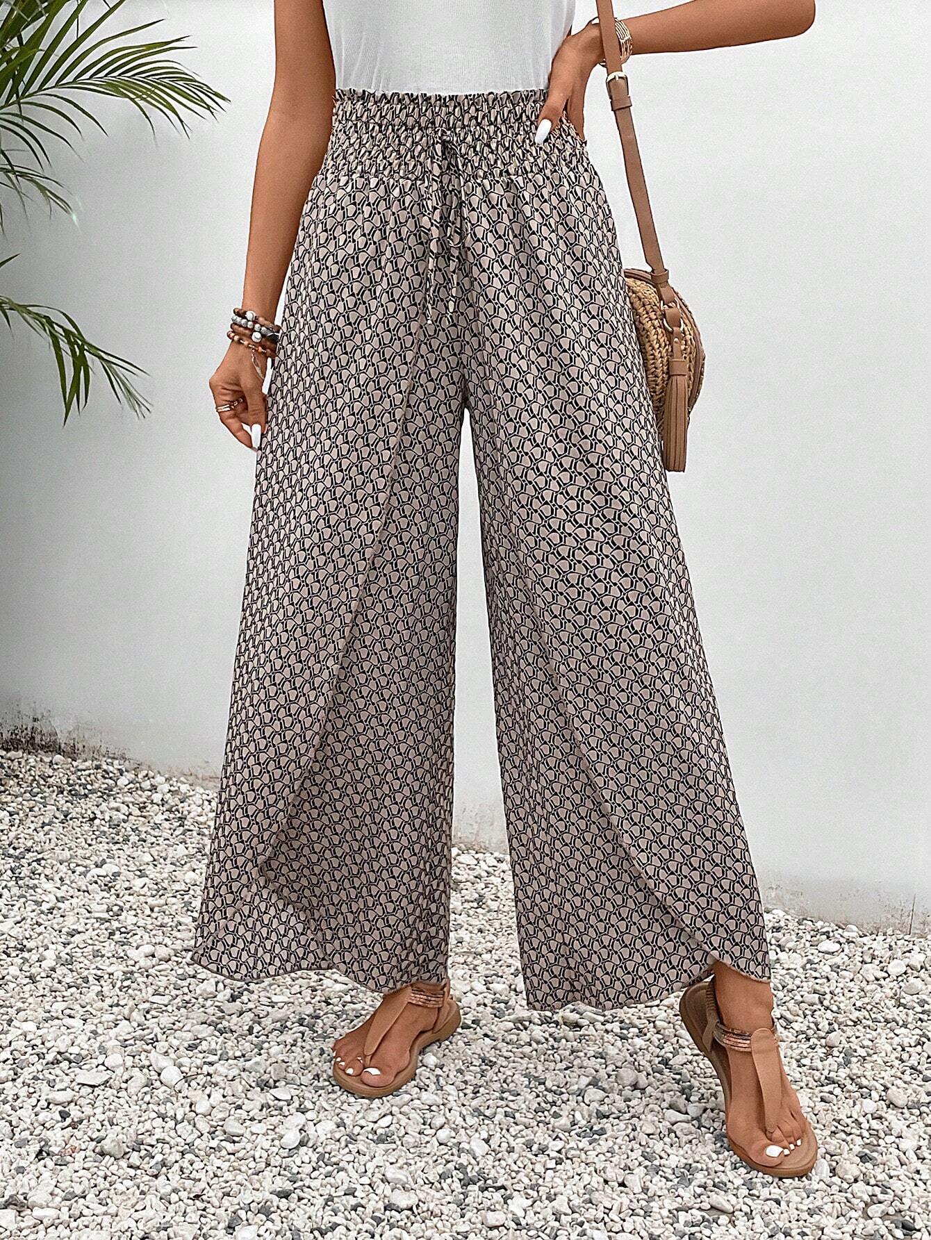 Damen weite Sommerhose mit elastischem Bund und floralem Design GR