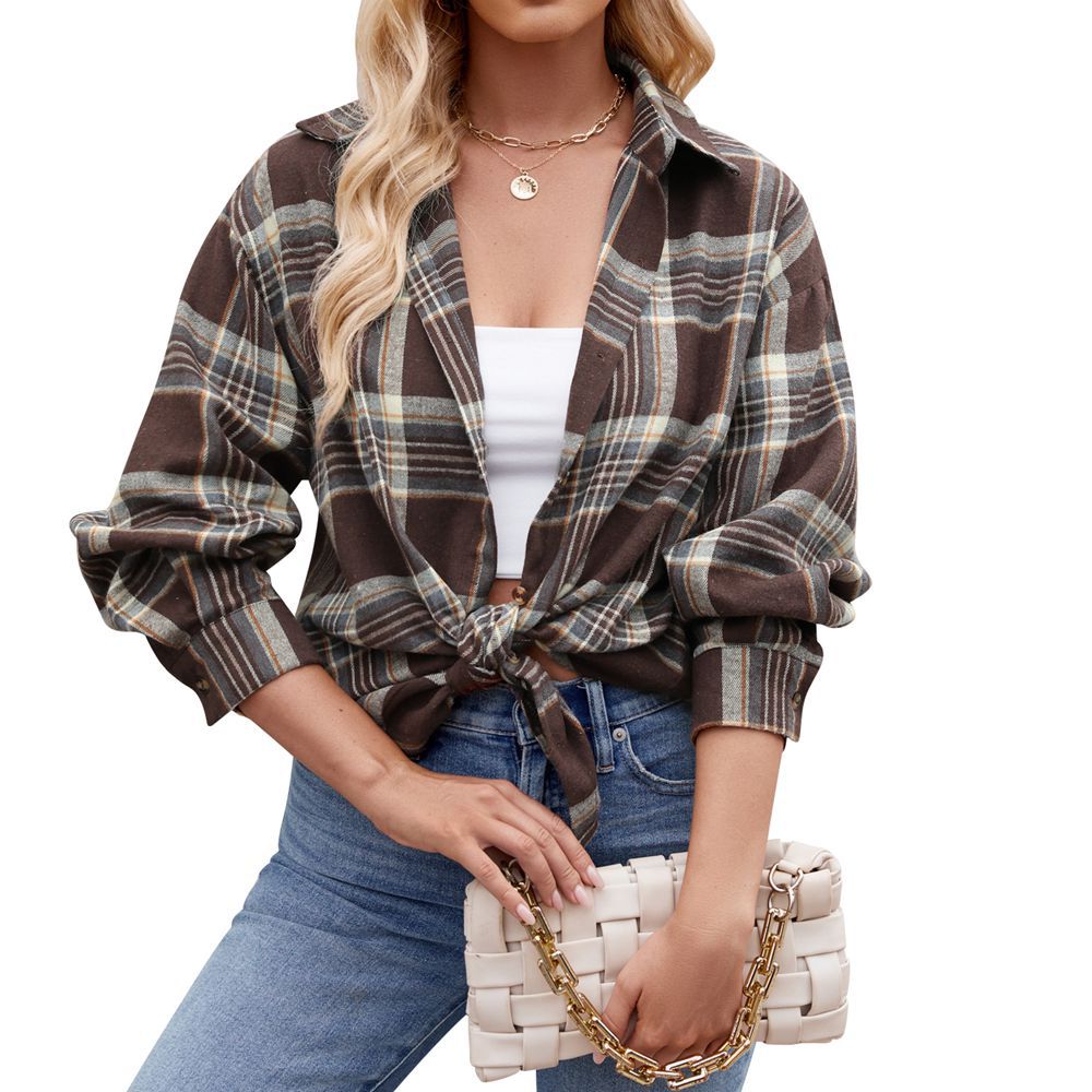 Women's Checkered Oversized Shirt Blouse GR