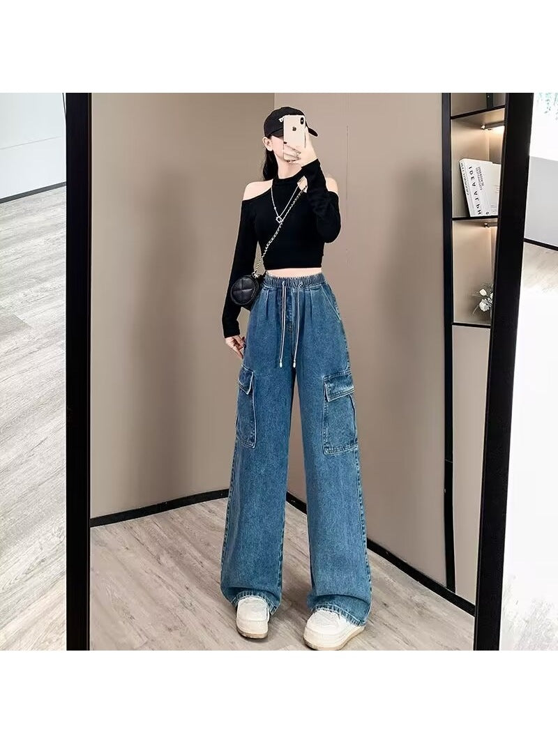 Women's cargo trousers with elasticated waistband and relaxed fit, size
