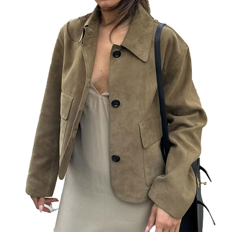 Women's short jacket made of high-quality imitation suede, size