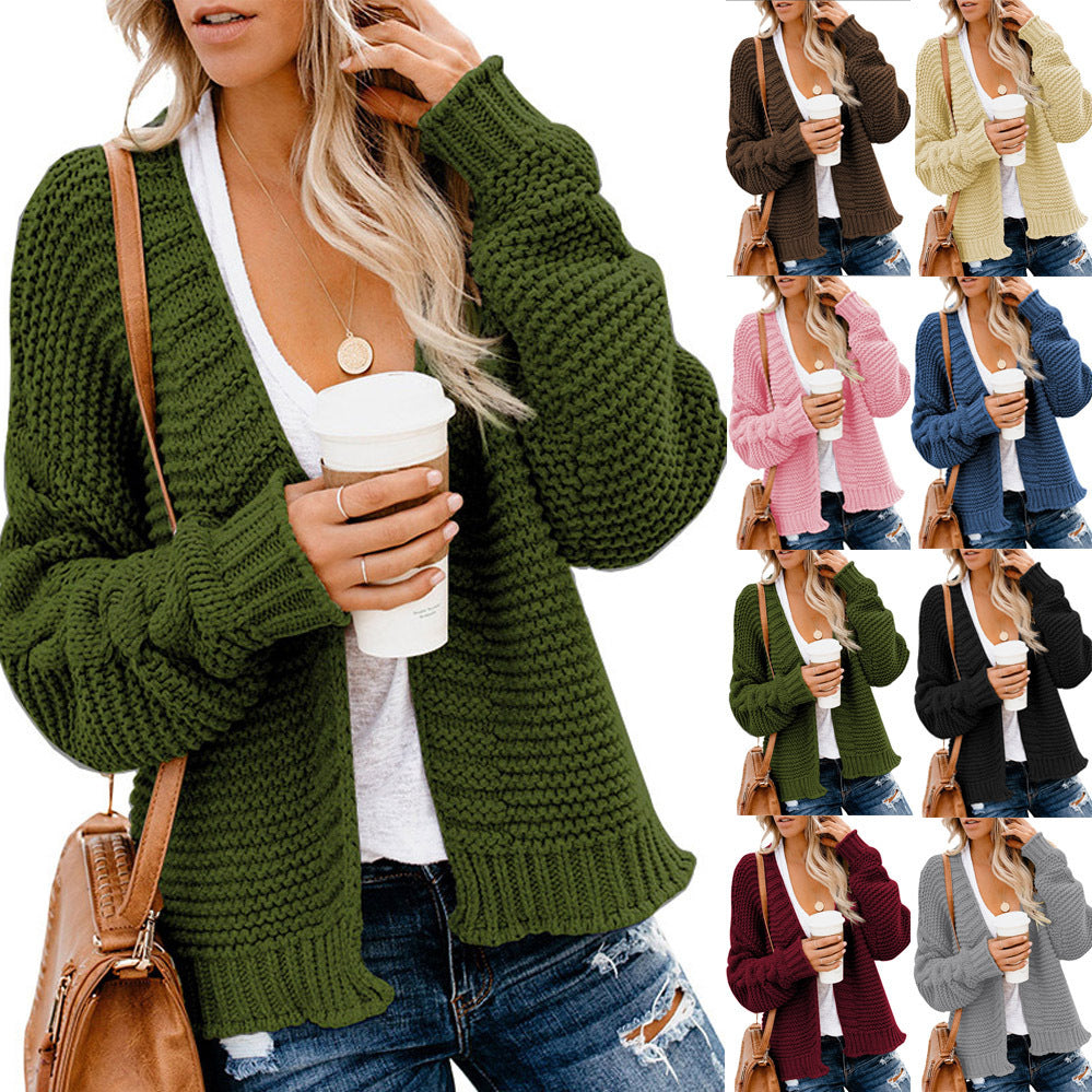 Women's chunky knit cardigan with a relaxed silhouette and open cut, size [size]