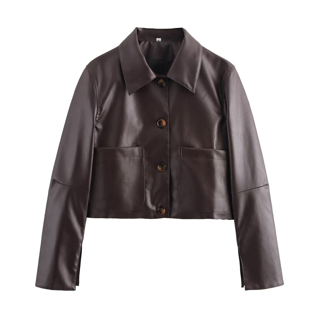 GR | Solid color leather jacket 