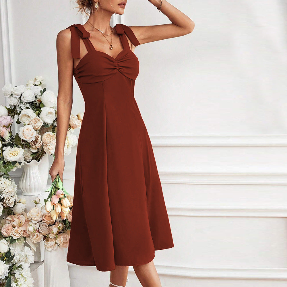 Women's elegant midi dress with sophisticated tie straps, size