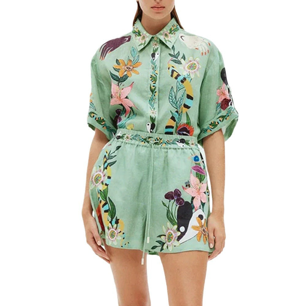 GR | Summer Print Shirt Shorts Loose Casual Two-Piece Set
