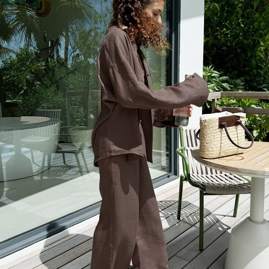 Women's airy linen set with a relaxed cut and wide legs, size [size missing]