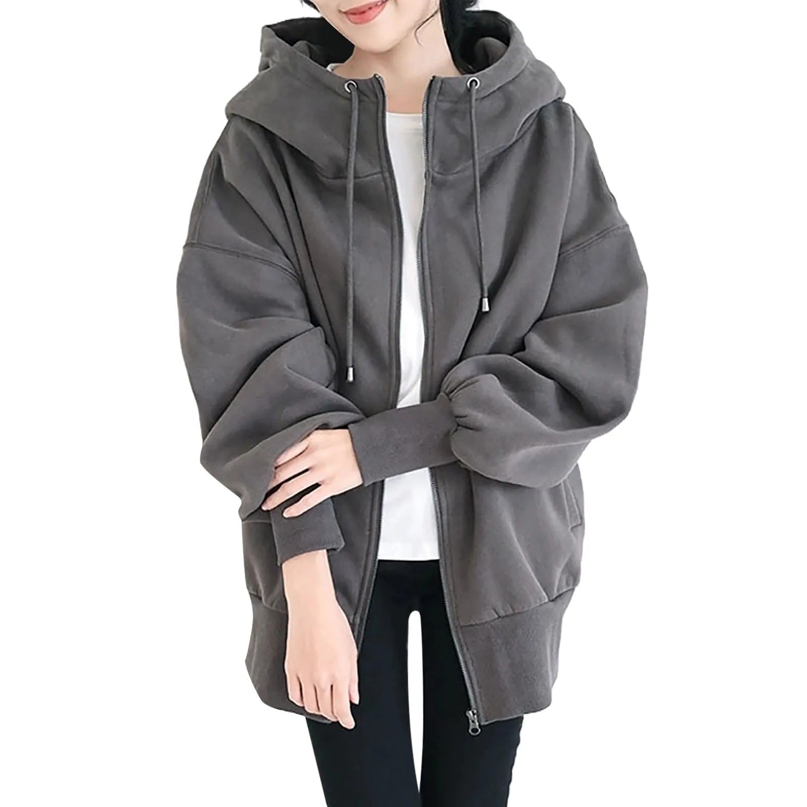 GR | Hooded Long Zip-Up Fleece Hoodies