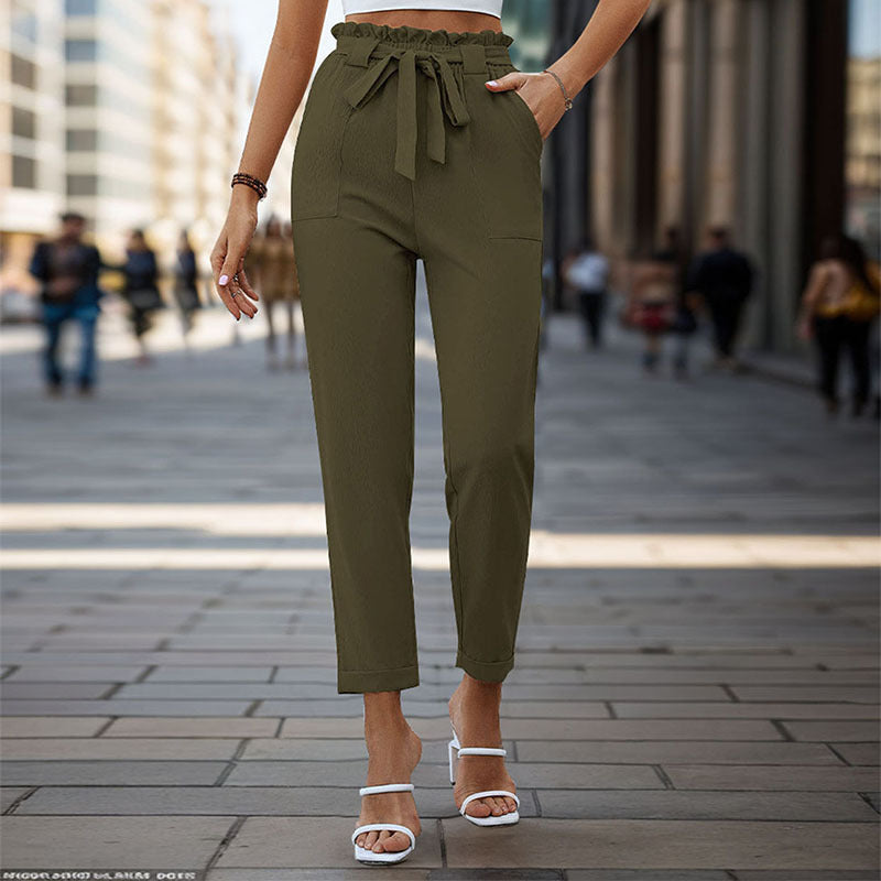 Damen Bequeme High-Waist Pants mit Taillengürtel GR
