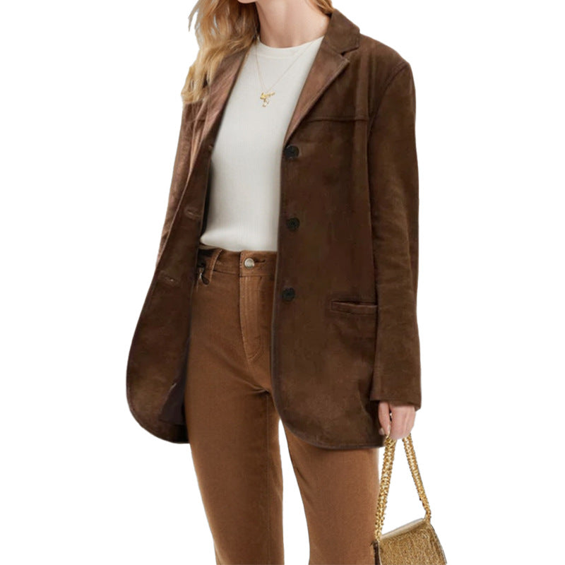 Women's elegant blazer in soft faux suede with a slim fit, size [size missing]