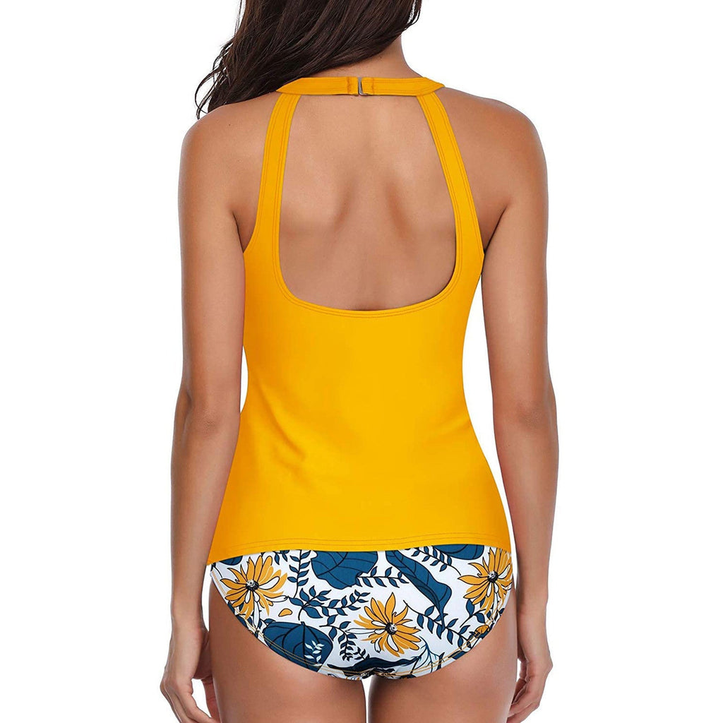 GR | High-necked halter scoop back tankini with shorts