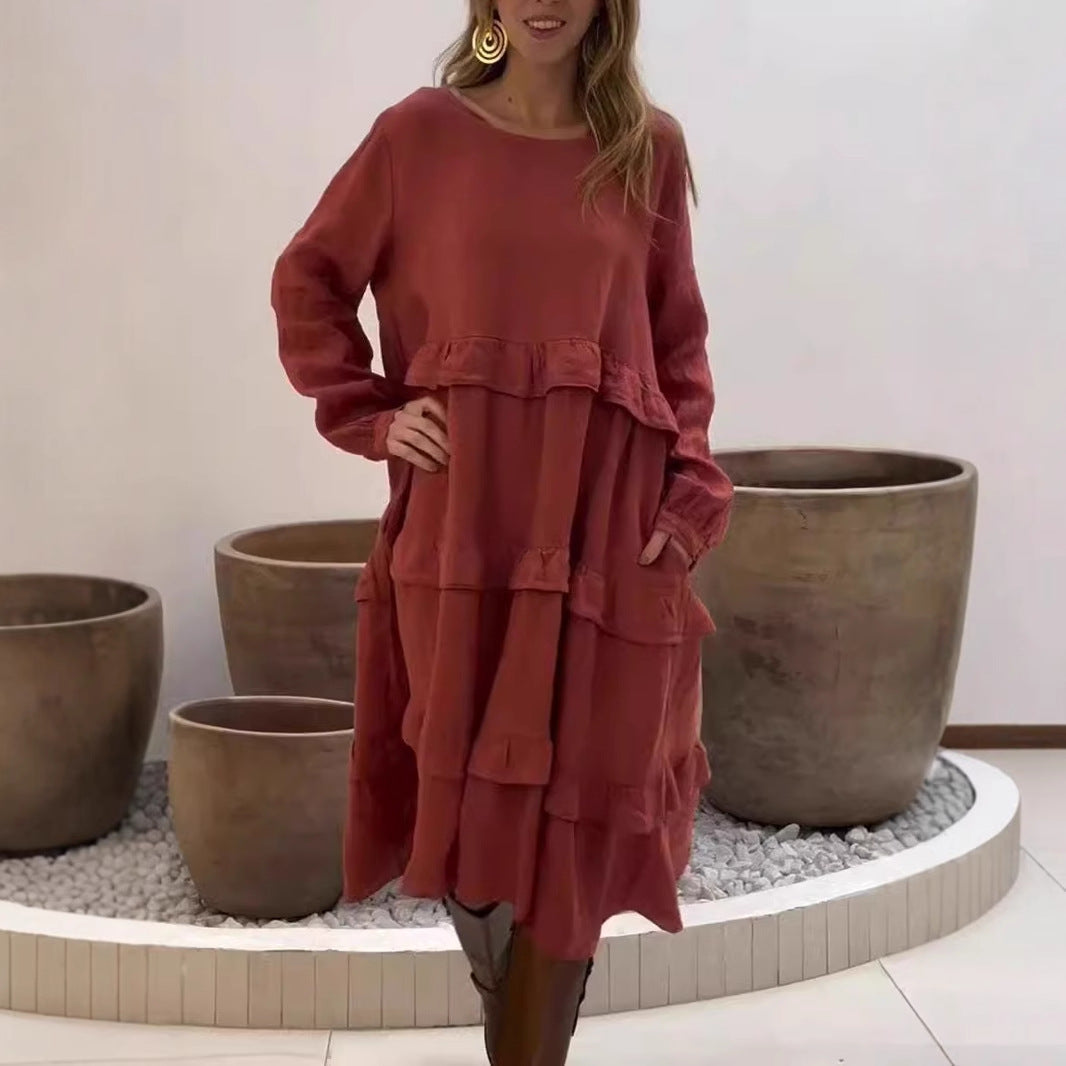 GR | Rüschengerundhalslangärmeliges Kleid