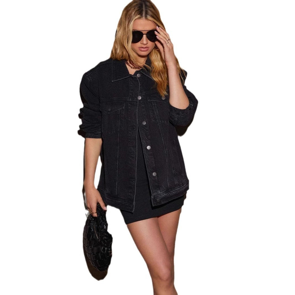 Women's oversized denim jacket in a modern street style with a relaxed cut, size S
