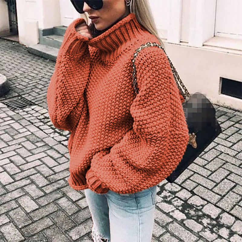 Damen Grobstrickpullover mit hohem Kragen und lässigem Schnitt GR