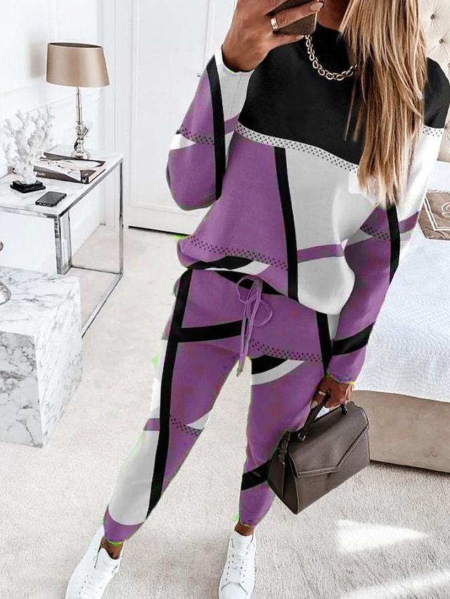 Damen modisches Sportset mit grafischem Muster und elastischem Bund GR