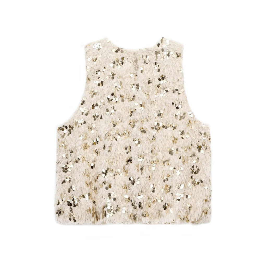 GR | Round Neck Sequin Sleeveless Top