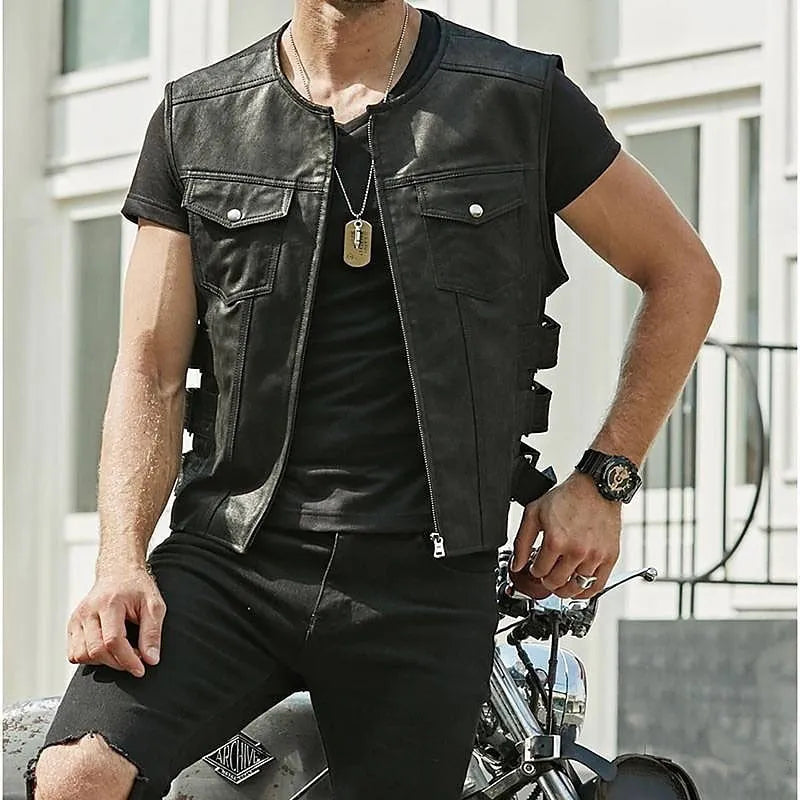 GR | Robust leather vest with many pockets