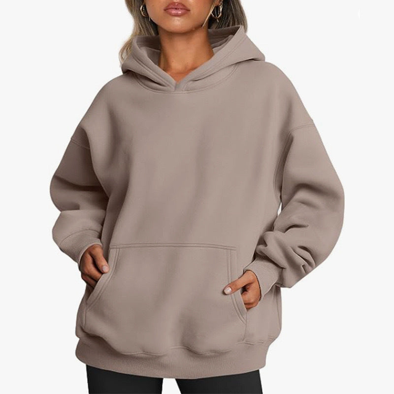 Damen oversized Kapuzenpullover aus weichem Baumwollmix mit praktischen Taschen GR